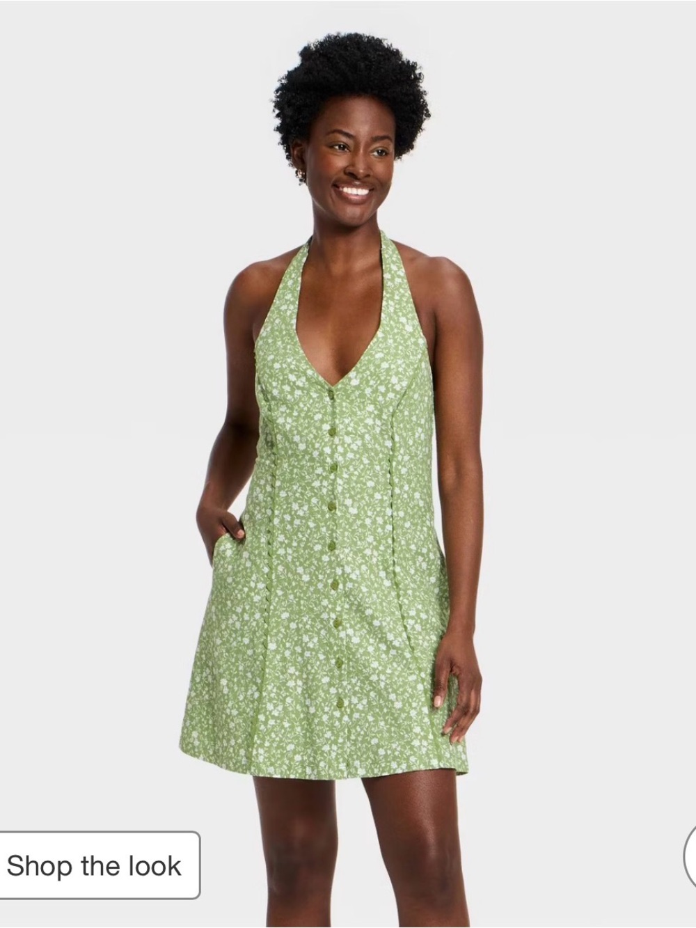 Green Floral Halter Mini Dress Size Medium *NEW